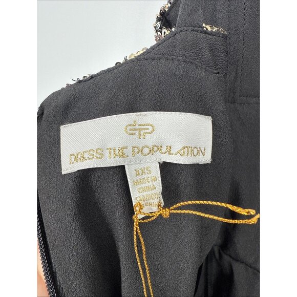 New Dress the Population Size XXS Black Gold Leopard Mimi Sequin Cocktail Dress - Picture 6 of 7